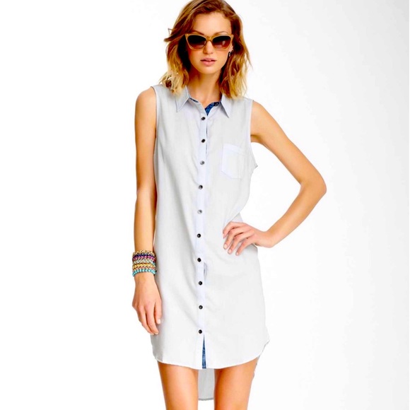 Isabel Lu  Blue Chambray Sleeveless Shirtdress Contrasting Dark Blue Placket   M - Picture 5 of 14